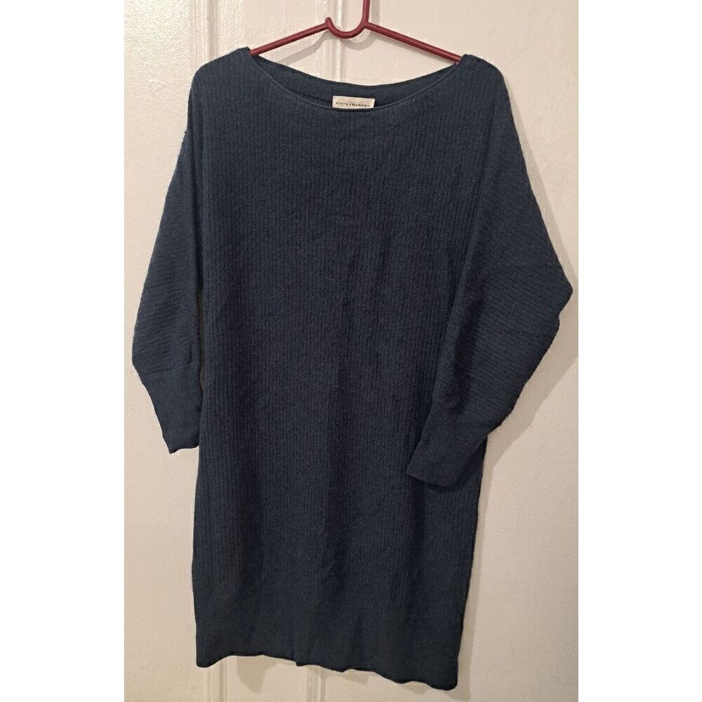 White + Warren Women Small Oversized Sweater Dress Boat Neck 100% CASHMER  blue